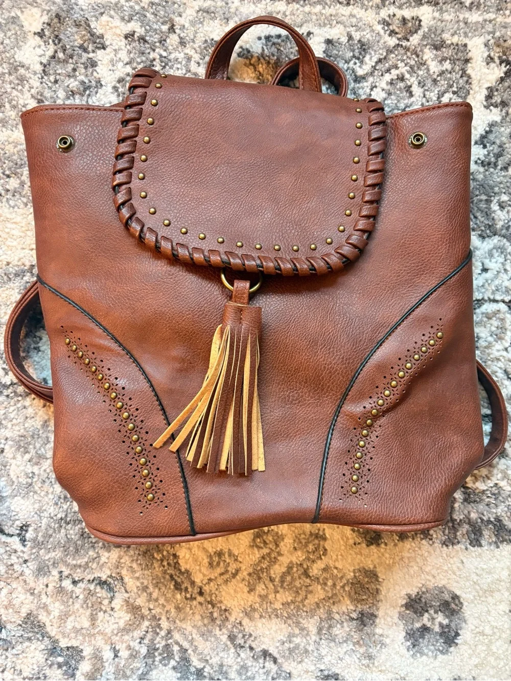 Brown Leather Tassel Backpack - Women Bags